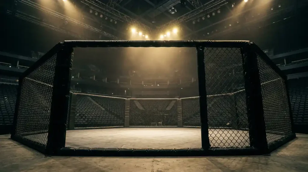 MMA-Oktagon bei einer Kampfveranstaltung mit Zuschauern in der Arena