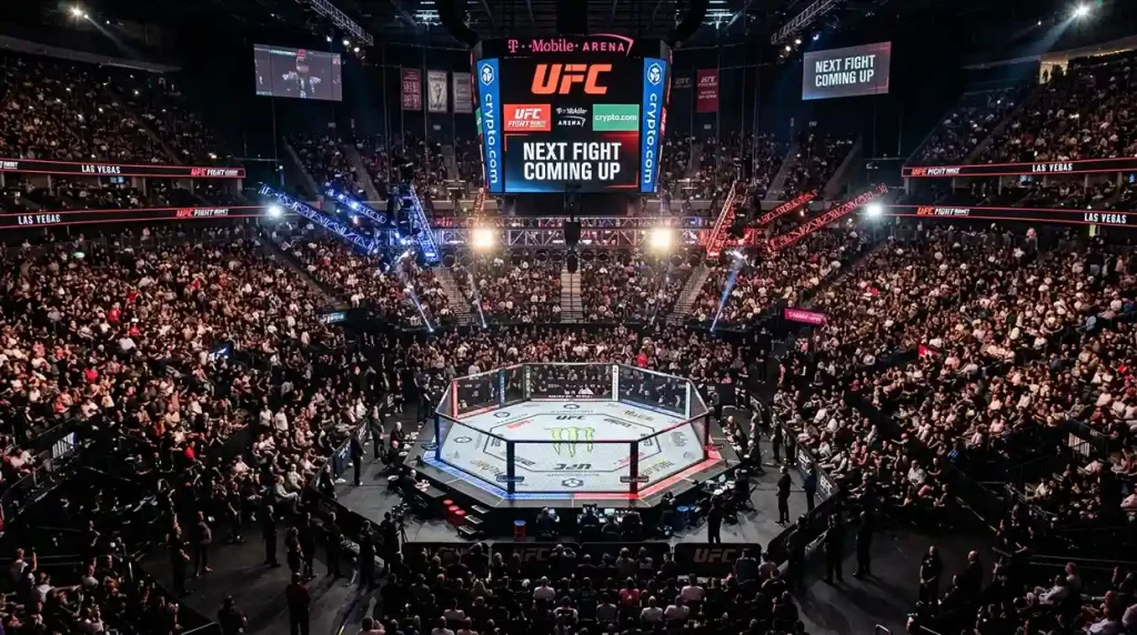 UFC-Oktagon von oben mit mehreren Kämpfern auf der Kampfkarte eines Events