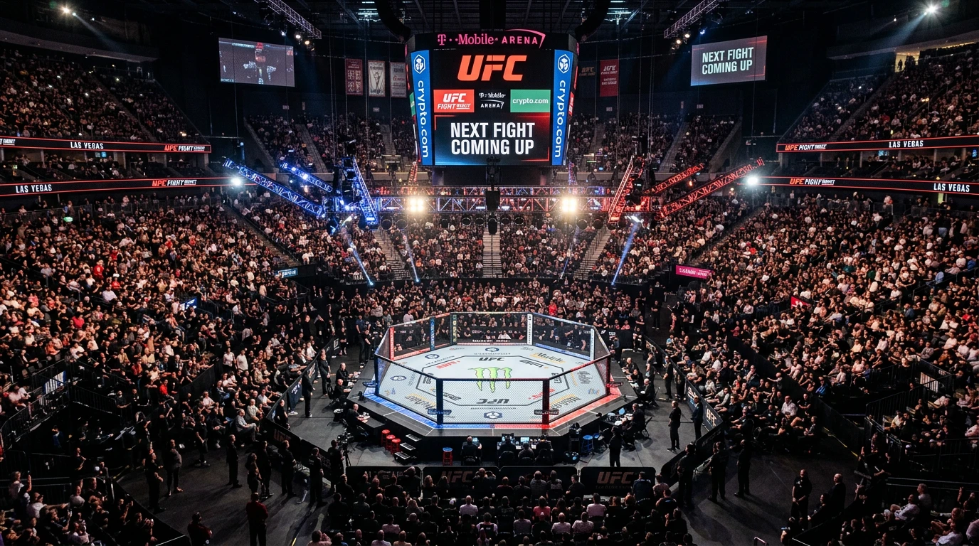 UFC-Oktagon von oben mit mehreren Kämpfern auf der Kampfkarte eines Events