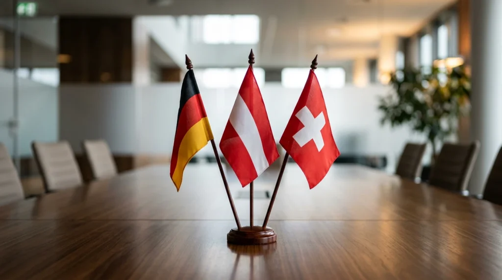 MMA-Sportwetten-Regulierung im deutschsprachigen Raum mit Länderflaggen